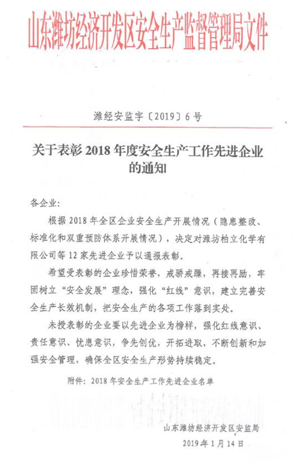 濰坊經濟開發區表彰華全動力文件